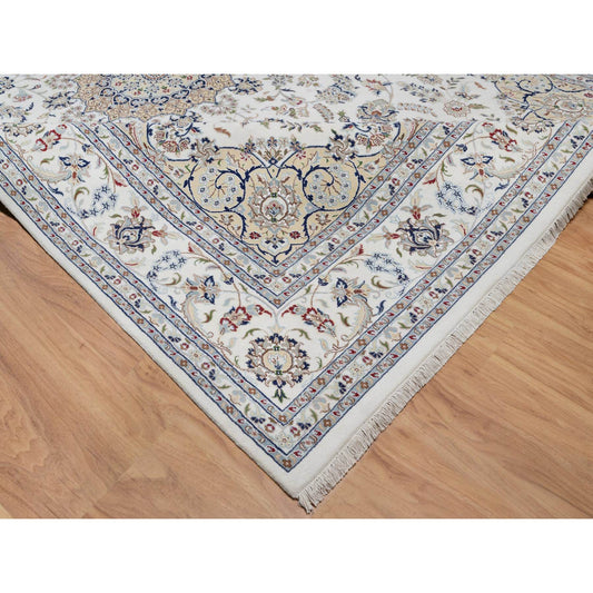 Traditional Wool & Silk Hand Knotted Rug Ivory 9.8X14.4  -O091129