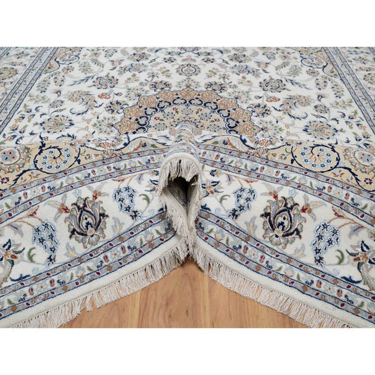 Traditional Wool & Silk Hand Knotted Rug Ivory 8.0X10.1  -O091130