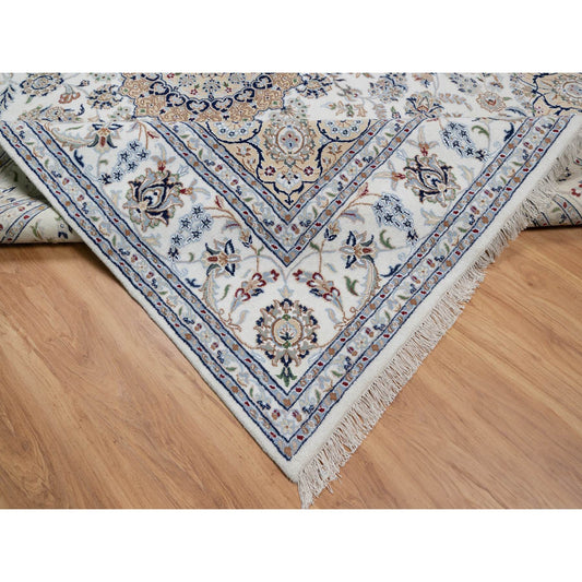 Traditional Wool & Silk Hand Knotted Rug Ivory 8.0X10.1  -O091130