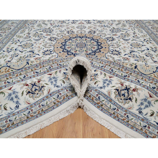 Traditional Wool & Silk Hand Knotted Rug Ivory 11.7X15.3  -O091131