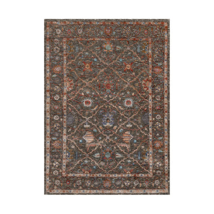 Transitional Wool & Silk Hand Knotted Rug Brown 5.0x7.0 -O091133