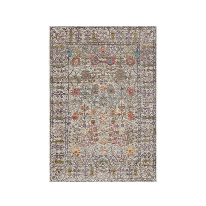 Transitional Wool & Silk Hand Knotted Rug Ivory 4.3x6.2 -O091134