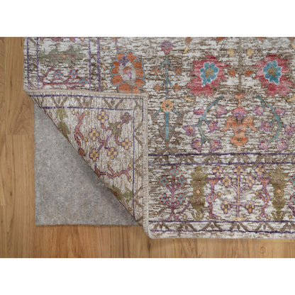 Transitional Wool & Silk Hand Knotted Rug Ivory 4.3x6.2 -O091134
