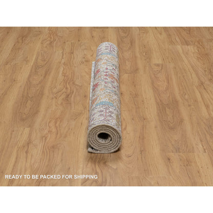 Transitional Wool & Silk Hand Knotted Rug Ivory 4.3x6.2 -O091134