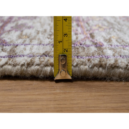 Transitional Wool & Silk Hand Knotted Rug Ivory 4.3x6.2 -O091134