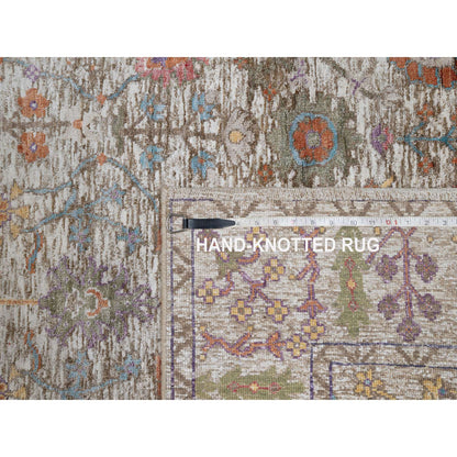 Transitional Wool & Silk Hand Knotted Rug Ivory 4.3x6.2 -O091134