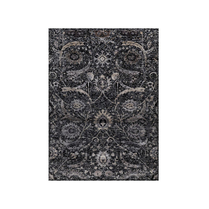 Transitional Wool & Silk Hand Knotted Rug Black 4.10x6.11 -O091135