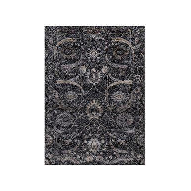 Transitional Wool & Silk Hand Knotted Rug Black 4.10x6.11 -O091135