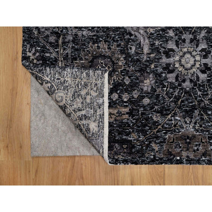 Transitional Wool & Silk Hand Knotted Rug Black 4.10x6.11 -O091135
