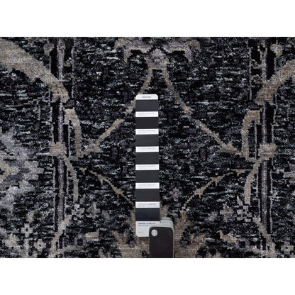 Transitional Wool & Silk Hand Knotted Rug Black 4.10x6.11 -O091135