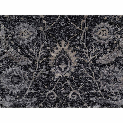 Transitional Wool & Silk Hand Knotted Rug Black 4.10x6.11 -O091135