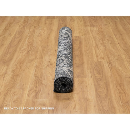 Transitional Wool & Silk Hand Knotted Rug Black 4.10x6.11 -O091135