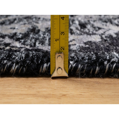 Transitional Wool & Silk Hand Knotted Rug Black 4.10x6.11 -O091135