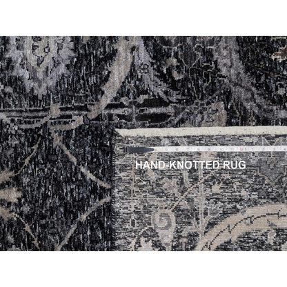 Transitional Wool & Silk Hand Knotted Rug Black 4.10x6.11 -O091135