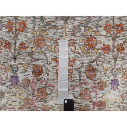 Transitional Wool & Silk Hand Knotted Rug Ivory 4.0x6.1 -O091138