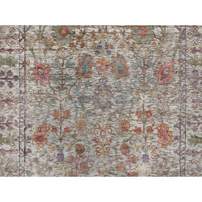 Transitional Wool & Silk Hand Knotted Rug Ivory 4.0x6.1 -O091138