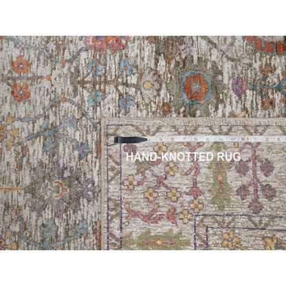 Transitional Wool & Silk Hand Knotted Rug Ivory 4.0x6.1 -O091138