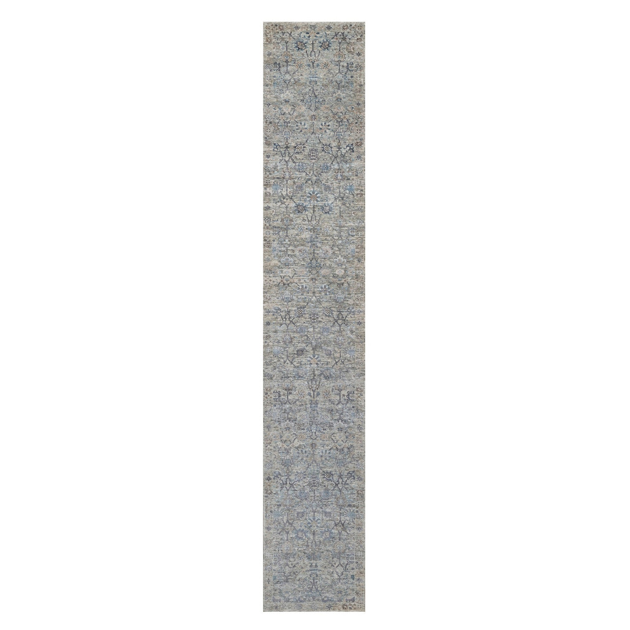 Transitional Wool & Silk Hand Knotted Rug Ivory 2.7x15.9 -O091158