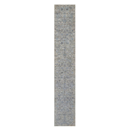 Transitional Wool & Silk Hand Knotted Rug Ivory 2.7x15.9 -O091158