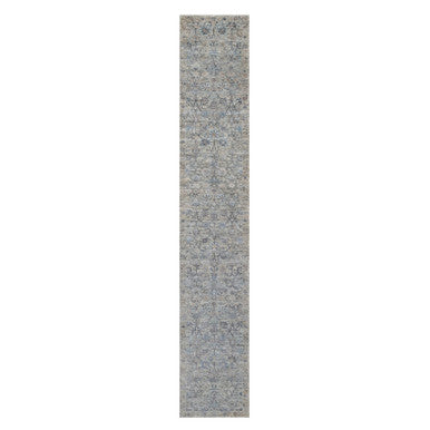 Transitional Wool & Silk Hand Knotted Rug Ivory 2.7x15.9 -O091158