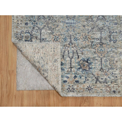 Transitional Wool & Silk Hand Knotted Rug Ivory 2.7x15.9 -O091158