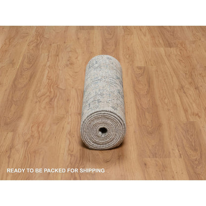 Transitional Wool & Silk Hand Knotted Rug Ivory 2.7x15.9 -O091158