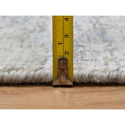 Transitional Wool & Silk Hand Knotted Rug Ivory 2.7x15.9 -O091158
