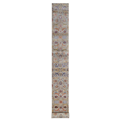 Transitional Wool & Silk Hand Knotted Rug Ivory 2.5x26.0 -O091159
