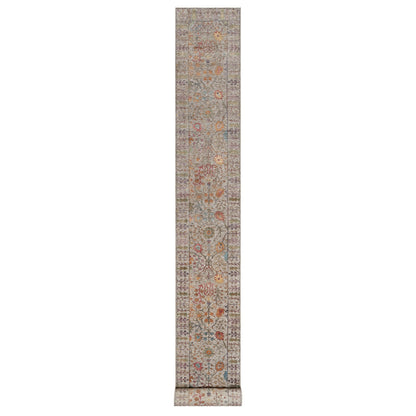 Transitional Wool & Silk Hand Knotted Rug Ivory 2.7x23.9 -O091160