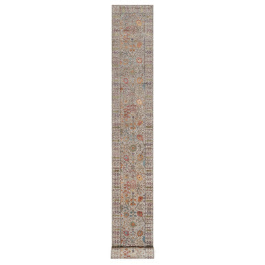 Transitional Wool & Silk Hand Knotted Rug Ivory 2.7x23.9 -O091160