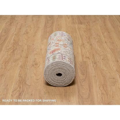 Transitional Wool & Silk Hand Knotted Rug Ivory 2.7x23.9 -O091160