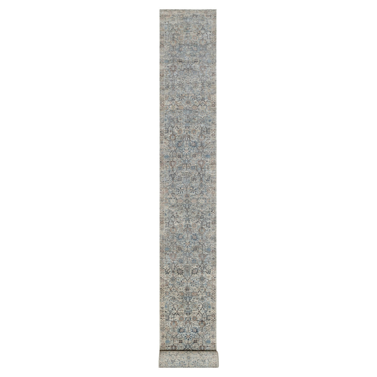 Transitional Wool & Silk Hand Knotted Rug Ivory 2.7x25.9 -O091162