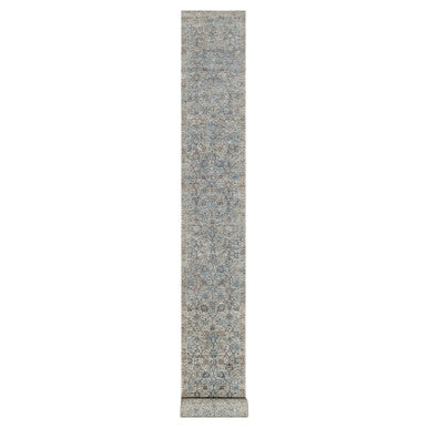 Transitional Wool & Silk Hand Knotted Rug Ivory 2.7x25.9 -O091162