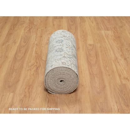 Transitional Wool & Silk Hand Knotted Rug Ivory 2.7x25.9 -O091162