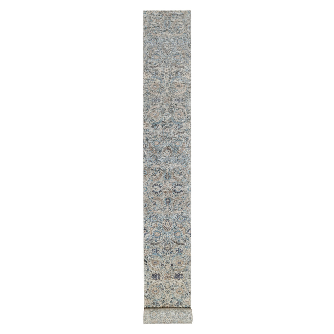 Transitional Wool & Silk Hand Knotted Rug Ivory 2.6x27.9 -O091163