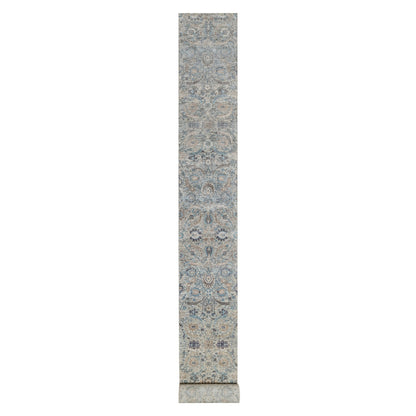 Transitional Wool & Silk Hand Knotted Rug Ivory 2.6x27.9 -O091163