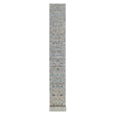 Transitional Wool & Silk Hand Knotted Rug Ivory 2.6x27.9 -O091163