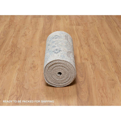 Transitional Wool & Silk Hand Knotted Rug Ivory 2.6x27.9 -O091163
