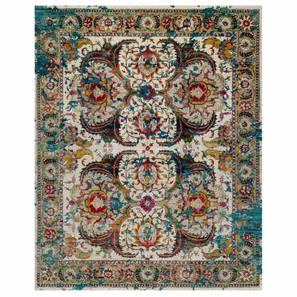 Transitional Wool & Silk Hand Knotted Rug Ivory 8.1x10.1 -O091164
