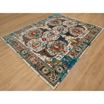 Transitional Wool & Silk Hand Knotted Rug Ivory 8.1x10.1 -O091164