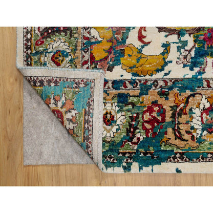 Transitional Wool & Silk Hand Knotted Rug Ivory 8.1x10.1 -O091164