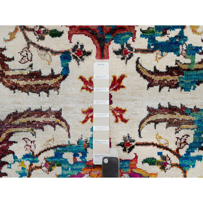 Transitional Wool & Silk Hand Knotted Rug Ivory 8.1x10.1 -O091164