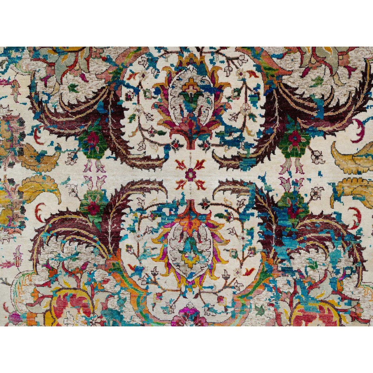 Transitional Wool & Silk Hand Knotted Rug Ivory 8.1x10.1 -O091164