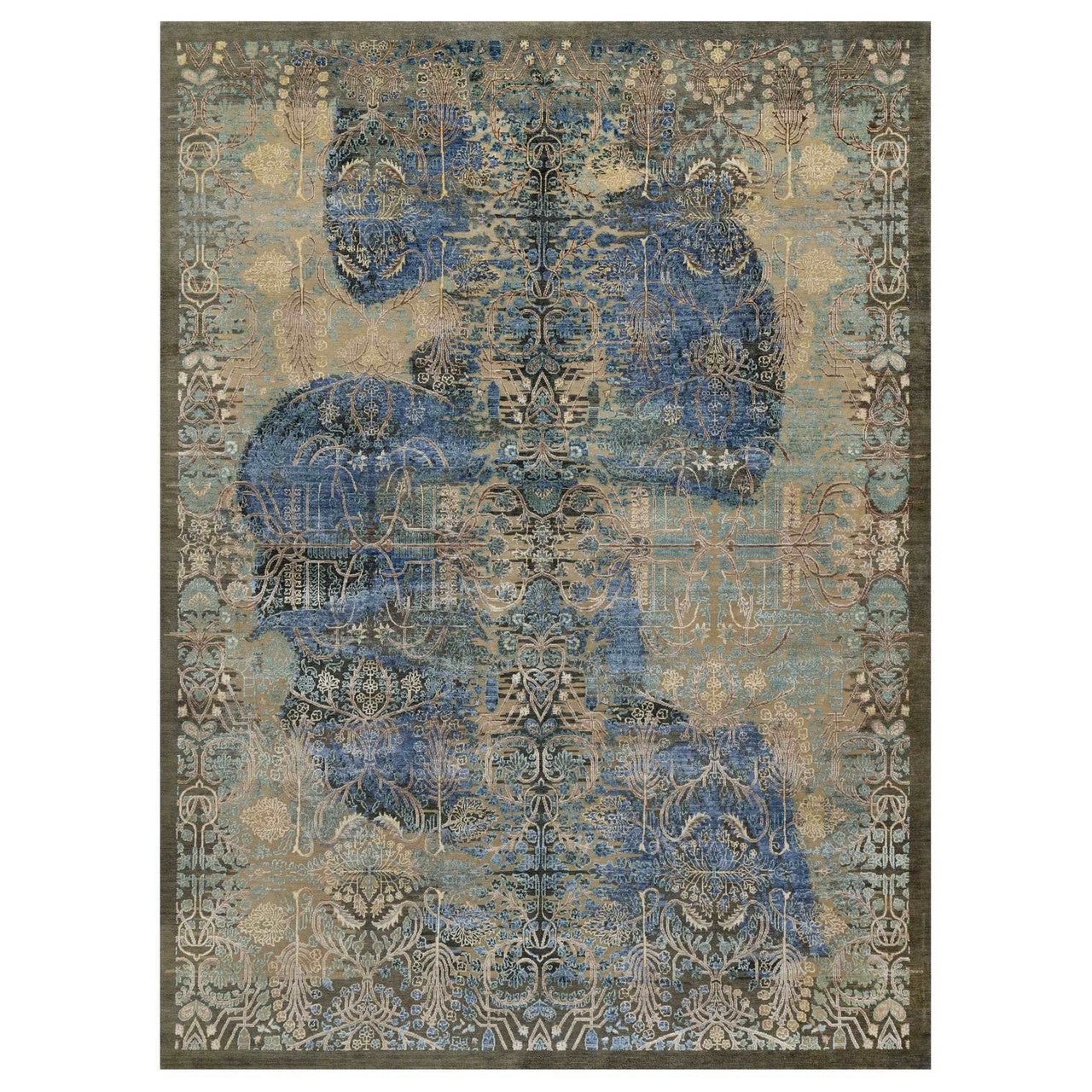 Modern and Contemporary Wool & Silk Hand Knotted Rug Brown 8.10x12.1 -O091165