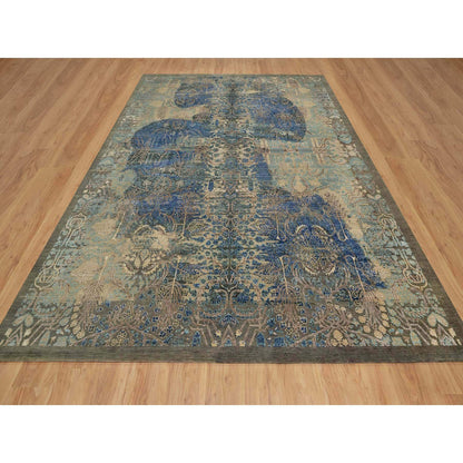 Modern and Contemporary Wool & Silk Hand Knotted Rug Brown 8.10x12.1 -O091165