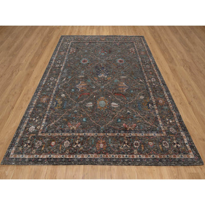 Transitional Wool & Silk Hand Knotted Rug Brown 7.9x10.2 -O091166