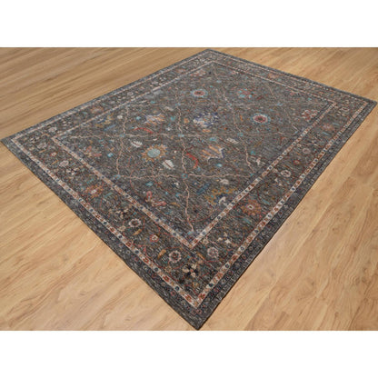 Transitional Wool & Silk Hand Knotted Rug Brown 7.9x10.2 -O091166