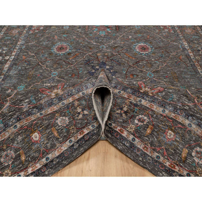 Transitional Wool & Silk Hand Knotted Rug Brown 7.9x10.2 -O091166