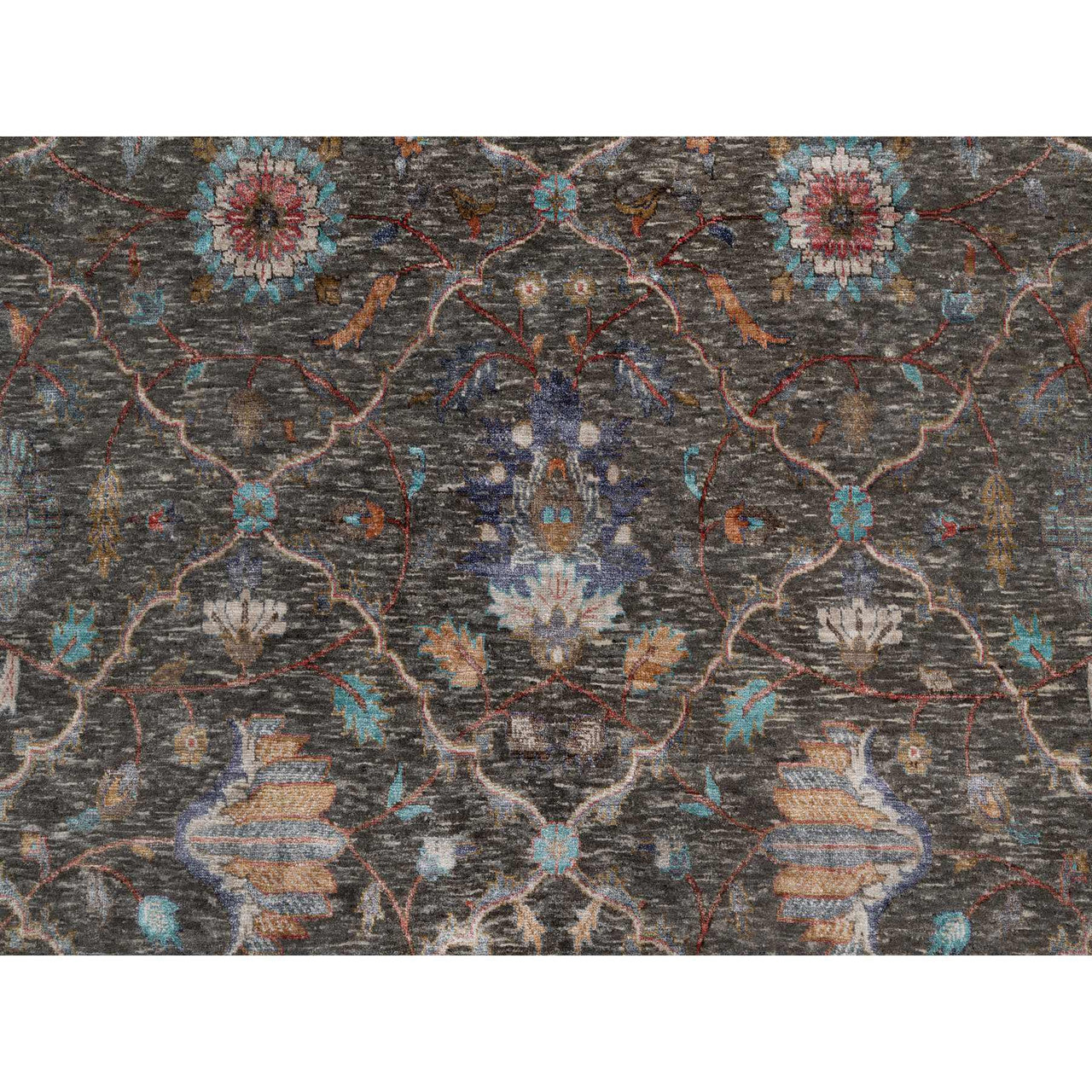 Transitional Wool & Silk Hand Knotted Rug Brown 7.9x10.2 -O091166