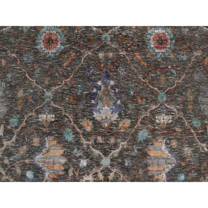 Transitional Wool & Silk Hand Knotted Rug Brown 7.9x10.2 -O091166